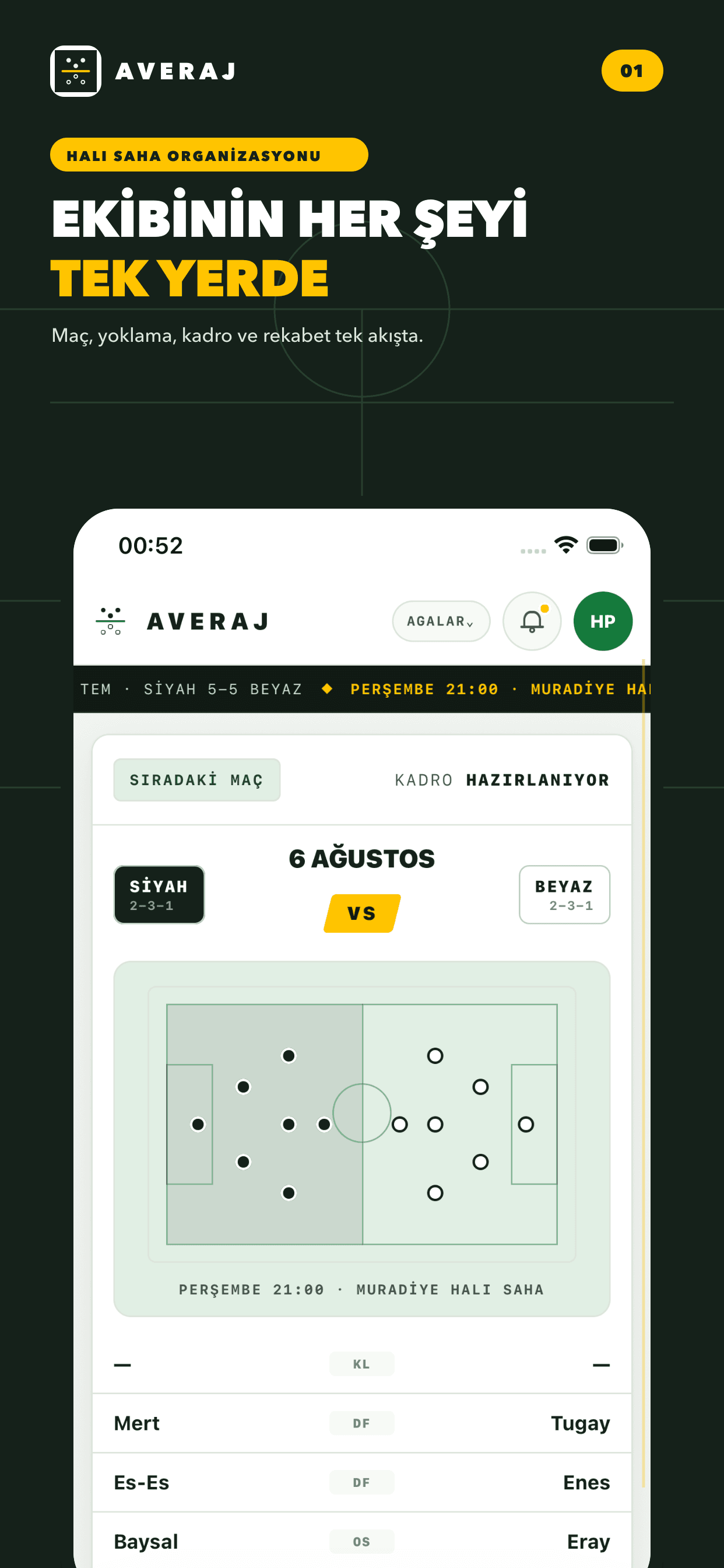 Averaj ekip merkezi ekranı